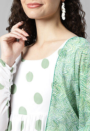 Printed Georgette Abaya Style Suit in White