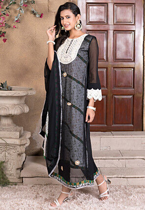 Printed Georgette Aline Kurta in Black