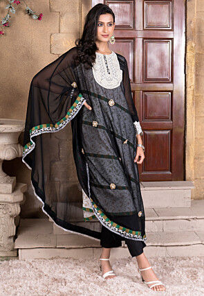 Printed Georgette Aline Kurta in Black