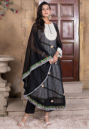 Printed Georgette Aline Kurta Set in Black