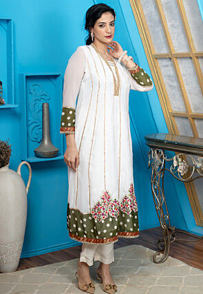 Printed Georgette Aline Kurta Set in Off White