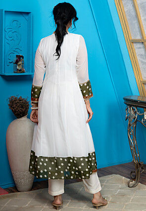 Printed Georgette Aline Kurta Set in Off White