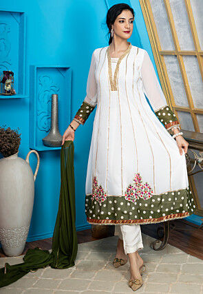 Printed Georgette Aline Suit in Off White