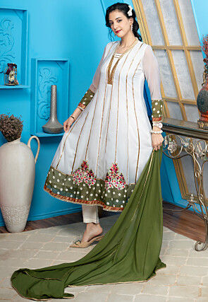 Printed Georgette Aline Suit in Off White