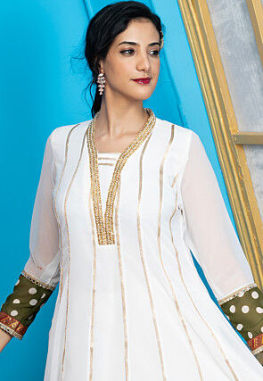 Printed Georgette Aline Suit in Off White