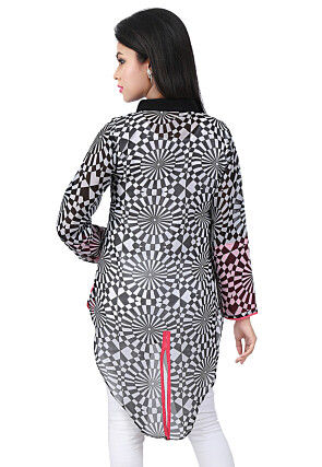 Printed Georgette Asymmetric Top in Black and White