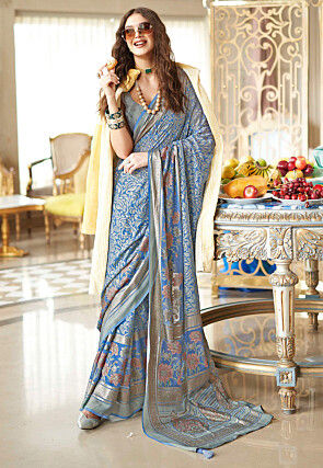 Printed Georgette Brasso Saree in Blue