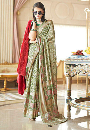 Printed Georgette Brasso Saree in Light Green
