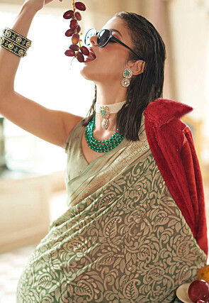 Printed Georgette Brasso Saree in Light Green