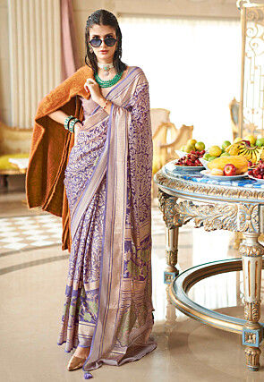 Printed Georgette Brasso Saree in Light Purple