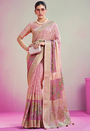 Printed Georgette Brasso Saree in Pink