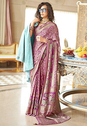 Printed Georgette Brasso Saree in Purple