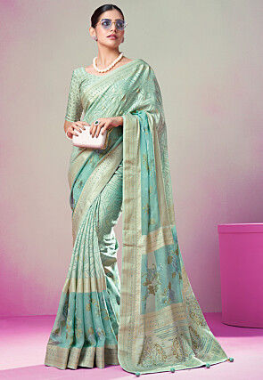 Printed Georgette Brasso Saree in Sea Green
