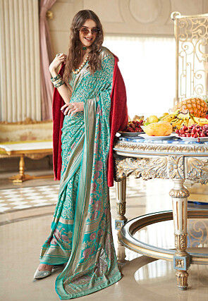 Printed Georgette Brasso Saree in Turquoise