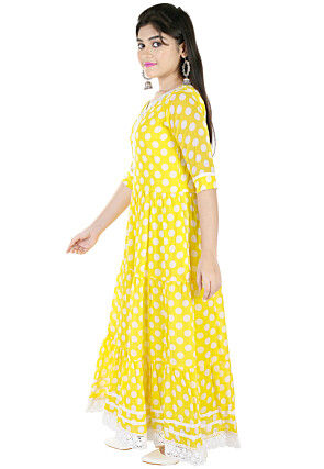 Printed Georgette Gown in Yellow