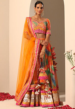 Printed Georgette Lehenga in Multicolor