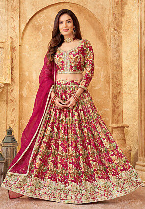 Printed Georgette Lehenga in Pink