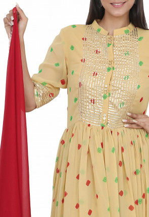 Printed Georgette Pakistani Suit in Beige