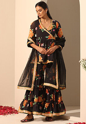 Printed Georgette Pakistani Suit in Black