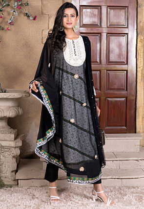 Printed Georgette Pakistani Suit in Black
