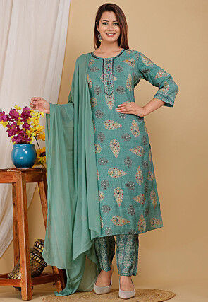 Printed Georgette Pakistani Suit in Light Blue