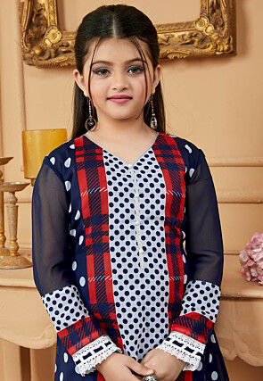 Printed Georgette Pakistani Suit in Navy Blue