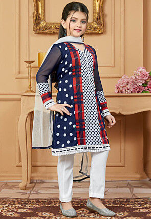Printed Georgette Pakistani Suit in Navy Blue