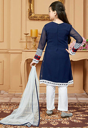 Printed Georgette Pakistani Suit in Navy Blue