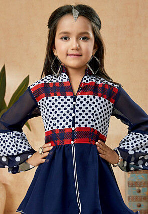 Printed Georgette Pakistani Suit in Navy Blue