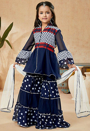 Printed Georgette Pakistani Suit in Navy Blue