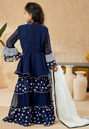 Printed Georgette Pakistani Suit in Navy Blue