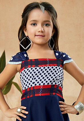 Printed Georgette Pakistani Suit in Navy Blue