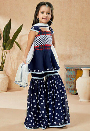 Printed Georgette Pakistani Suit in Navy Blue