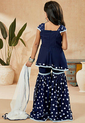 Printed Georgette Pakistani Suit in Navy Blue