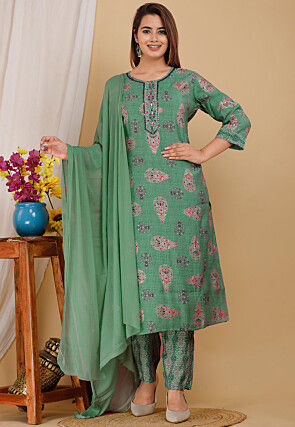 Printed Georgette Pakistani Suit in Sea Green
