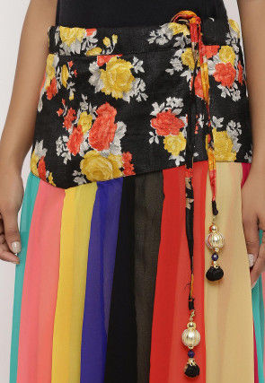 Printed Georgette Panelled Skirt in Multicolor