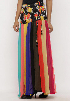 Printed Georgette Panelled Skirt in Multicolor
