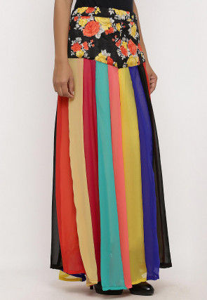 Printed Georgette Panelled Skirt in Multicolor