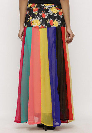 Printed Georgette Panelled Skirt in Multicolor