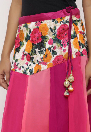 Printed Georgette Panelled Skirt in Multicolor