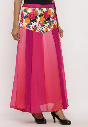 Printed Georgette Panelled Skirt in Multicolor