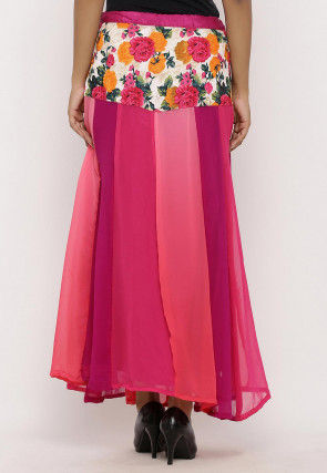 Printed Georgette Panelled Skirt in Multicolor