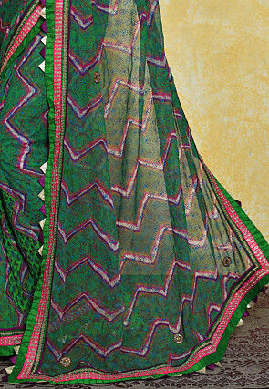 Printed Georgette Saree in Green