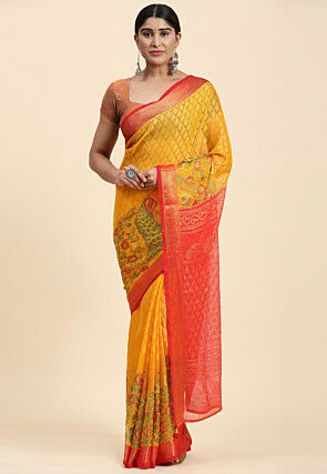 Printed Georgette Saree in Yellow