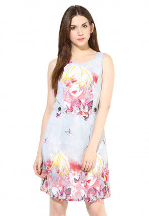 Printed Georgette Short Dress in Sky Blue