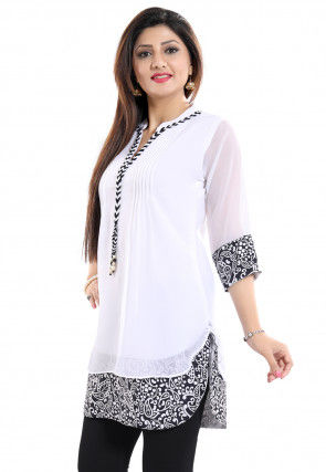 Printed Georgette Tunic in Off White