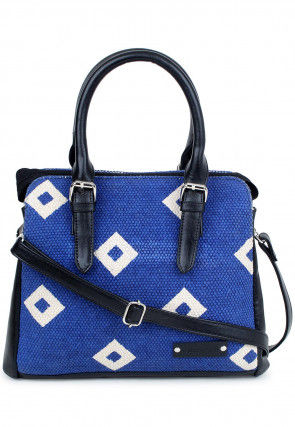 Printed Jute Handbag in Royal Blue