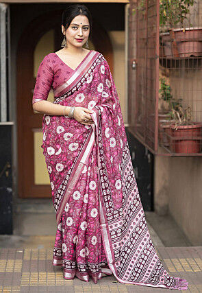 Printed Kota Doria Saree in Purple