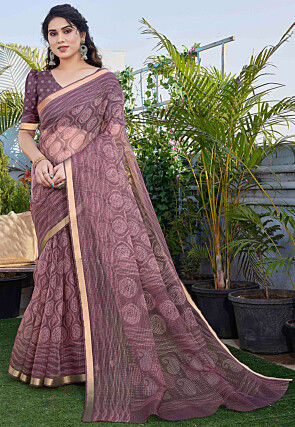 Printed Kota Doria Saree in Wine