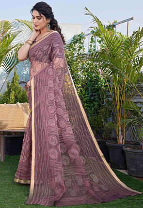 Printed Kota Doria Saree in Wine